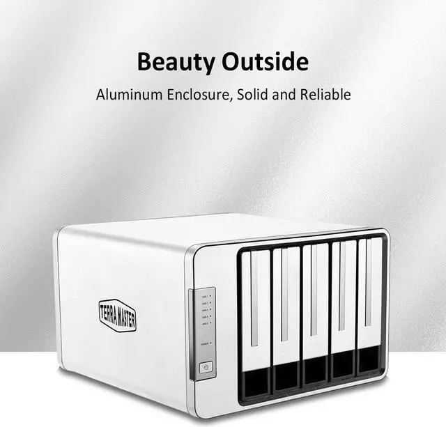 Alt view image 2 of 7 - TerraMaster D5-300 USB3.1 (Gen1) Type C 5-Bay External Hard Drive Enclosure Support RAID 0, RAID 1, RAID 5, RAID 10, Clone, JBOD, Single Disk Hard Disk RAID Storage (Diskless)