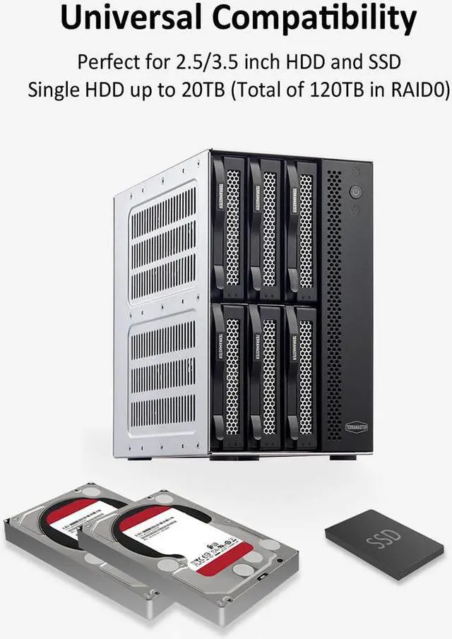 Alt view image 7 of 7 - TERRAMASTER T6-423 6Bay NAS Storage - High Performance DiskStation for SMB with N5105/5095 QuadCore CPU 4GB DDR4 Memory, 2.5GbE Port x 2, Network Storage Server, Diskless