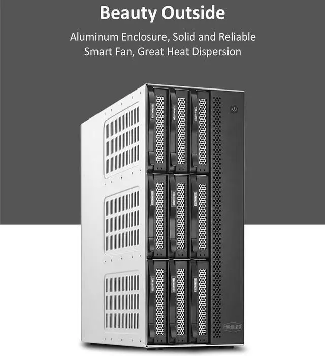 Alt view image 3 of 7 - TERRAMASTER T9-450 9Bay NAS DiskStation - High Speed Network Attached Storage with Atom C3558R Quad-core CPU, 8GB DDR4 Memory, Dual SFP+ 10GbE Interfaces, Dual 2.5GbE Ports, NAS Server (Diskless)