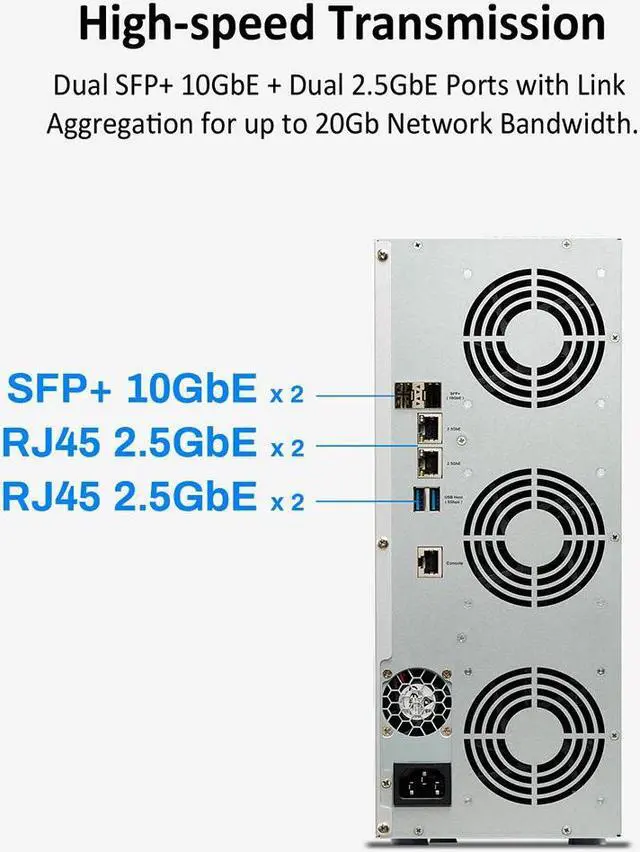 Alt view image 4 of 7 - TERRAMASTER T9-450 9Bay NAS DiskStation - High Speed Network Attached Storage with Atom C3558R Quad-core CPU, 8GB DDR4 Memory, Dual SFP+ 10GbE Interfaces, Dual 2.5GbE Ports, NAS Server (Diskless)