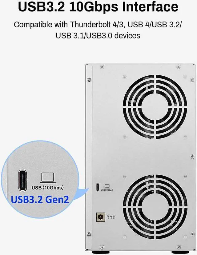 Alt view image 3 of 7 - TERRAMASTER D6-320 External Hard Drive Enclosure - USB 3.2 Gen2 10Gbps Type-C HDD Storage Hot Swappable Plug and Play (Diskless)