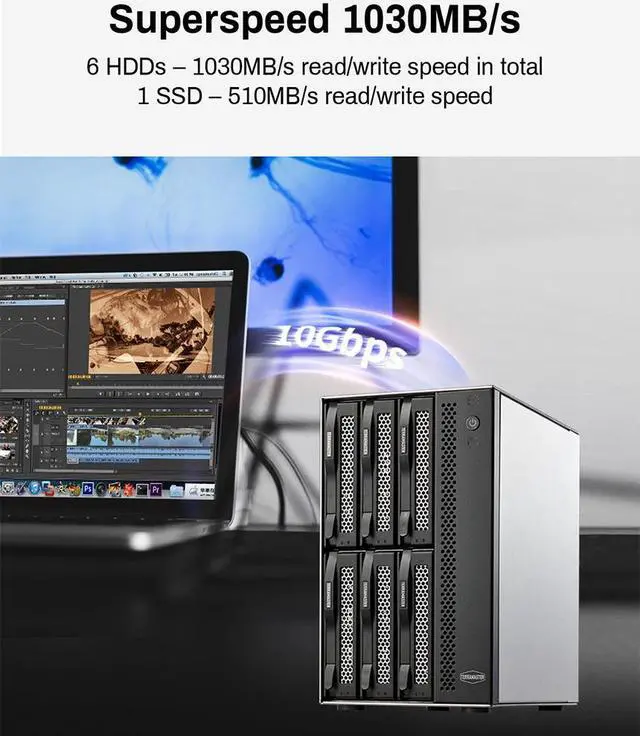 Alt view image 4 of 7 - TERRAMASTER D6-320 External Hard Drive Enclosure - USB 3.2 Gen2 10Gbps Type-C HDD Storage Hot Swappable Plug and Play (Diskless)