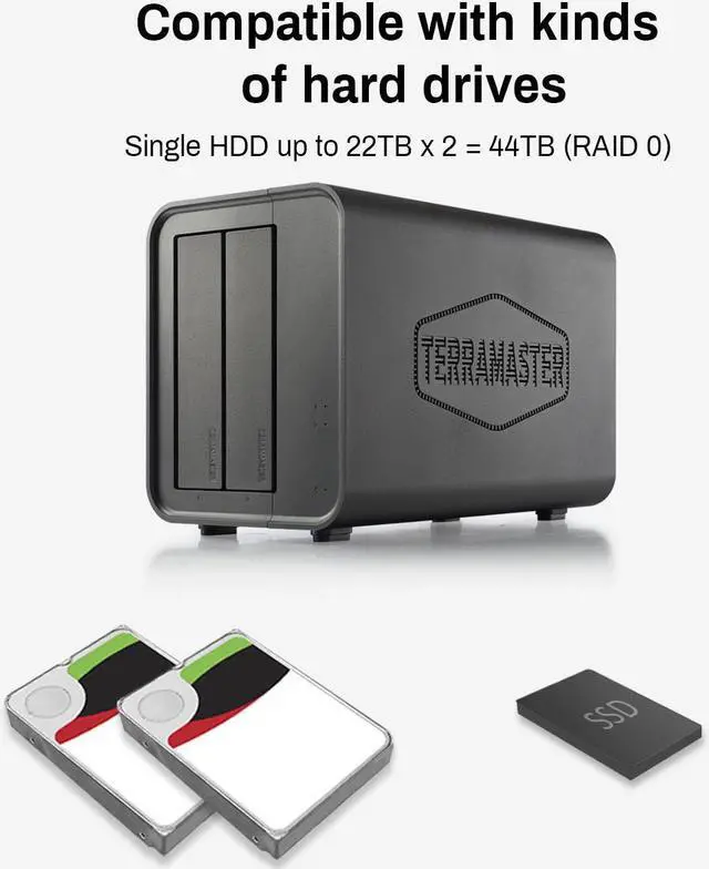Alt view image 4 of 7 - TERRAMASTER F2-212 2Bay NAS - Quad Core 1GB RAM DDR4 Personal Private Cloud Network Attached Storage DiskStation (Diskless)