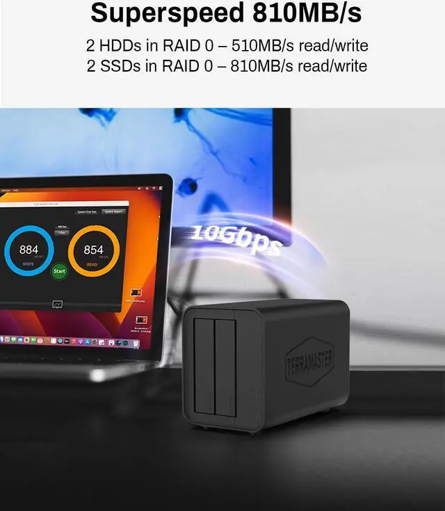 Alt view image 4 of 7 - TERRAMASTER D2-320 USB RAID Enclosure  USB 3.2 Gen 2 10Gbps Type C 2Bay RAID Storage Supports RAID 0, 1, Single, JBOD (Diskless)