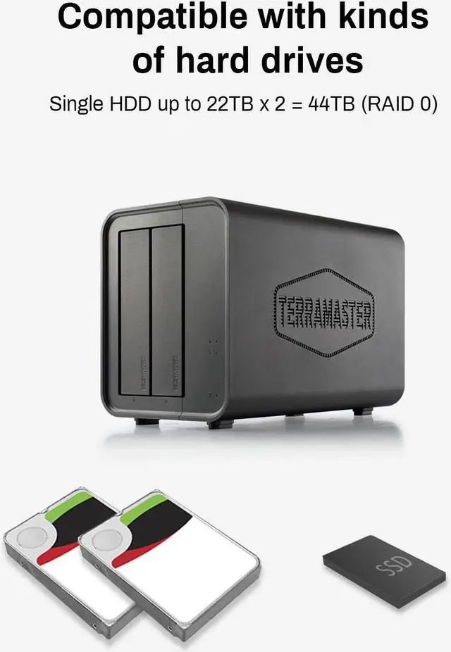 Alt view image 7 of 7 - TERRAMASTER D2-320 USB RAID Enclosure  USB 3.2 Gen 2 10Gbps Type C 2Bay RAID Storage Supports RAID 0, 1, Single, JBOD (Diskless)