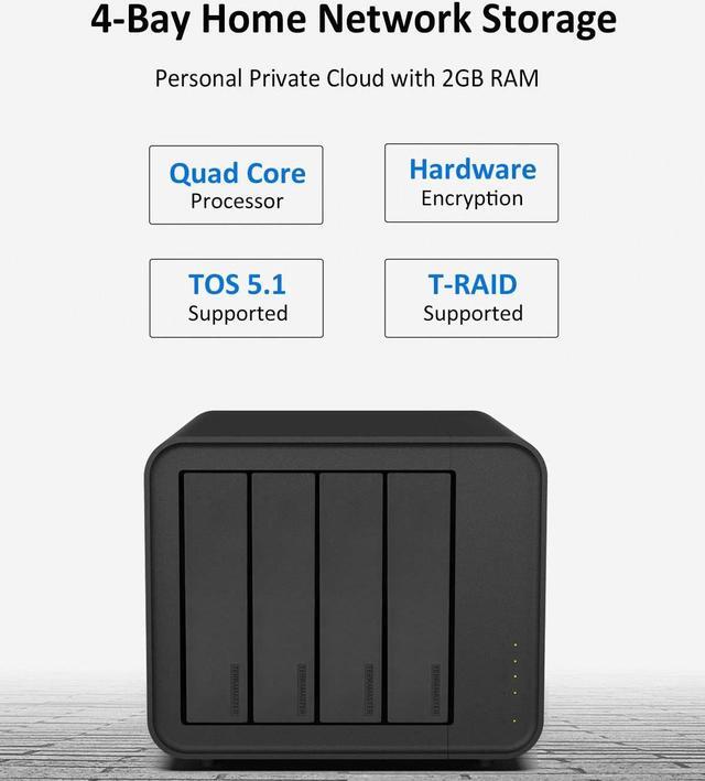 Alt view image 2 of 6 - TERRAMASTER F4-212 4 Bay NAS - Quad Core CPU, 2GB DDR4 RAM, Network Attached Storage DiskStation Personal Cloud with Rich Backup Solutions (Diskless)