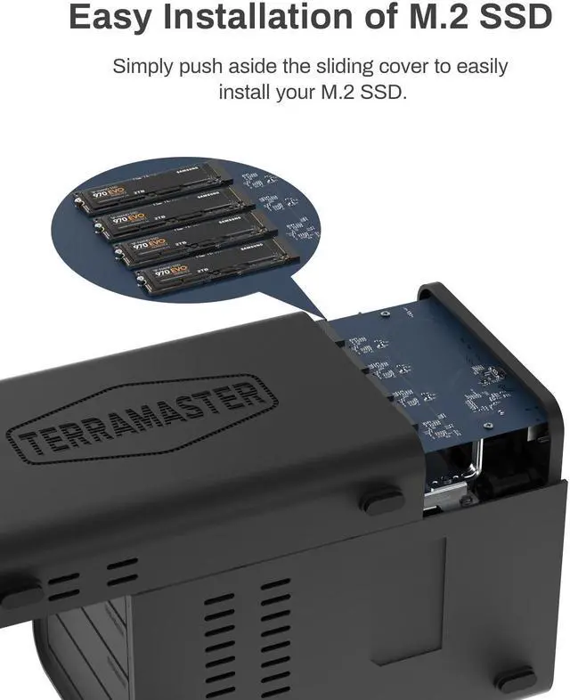 Alt view image 4 of 7 - TERRAMASTER D8 Hybrid HDD NVMe Enclosure USB 3.2 Gen 2 10Gbps Type C 8Bay USB Storage Supports RAID 0/1/Single/JBOD Exclusive 2+6 RAID Hybrid Disk Array (Diskless)