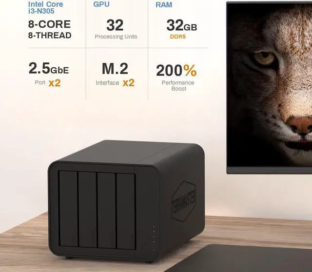 Alt view image 2 of 7 - TERRAMASTER F4-424 Pro NAS Storage - 4Bay Core i3-N305 8-Core 8-Thread CPU, 16GB DDR5 RAM, 2.5GbE Port x 2, Network Attached Storage Peak Performance for Business (Diskless)