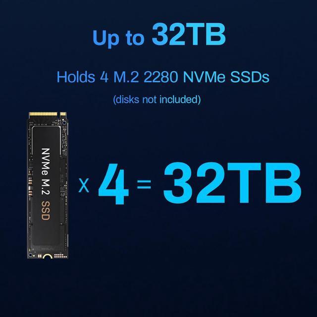 Alt view image 3 of 7 - TERRAMASTER F4 SSD NAS Storage - 4Bay All SSD NAS Server N95 QuadCore CPU, 8GB DDR5 RAM, 5GbE Port, Palm-Sized High-Performance Network Attached Storage (Diskless)