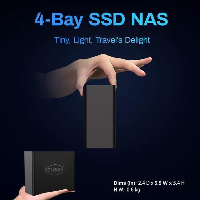 Alt view image 7 of 7 - TERRAMASTER F4 SSD NAS Storage - 4Bay All SSD NAS Server N95 QuadCore CPU, 8GB DDR5 RAM, 5GbE Port, Palm-Sized High-Performance Network Attached Storage (Diskless)