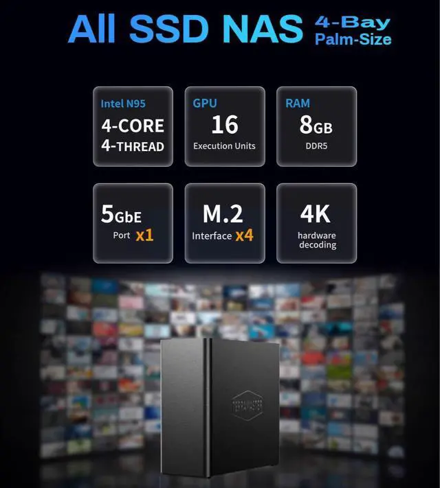 Alt view image 2 of 7 - TERRAMASTER F4 SSD NAS Storage - 4Bay All SSD NAS Server N95 QuadCore CPU, 8GB DDR5 RAM, 5GbE Port, Palm-Sized High-Performance Network Attached Storage (Diskless)