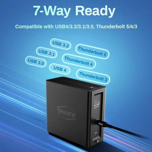 Alt view image 4 of 7 - TERRAMASTER D4 SSD NVMe Enclosure - 4bay USB4 40Gbps Type-C, USB Storage Supports 4 x M.2 NVMe 2280 SSDs, Mobile App for Data Backup Included (Diskless)