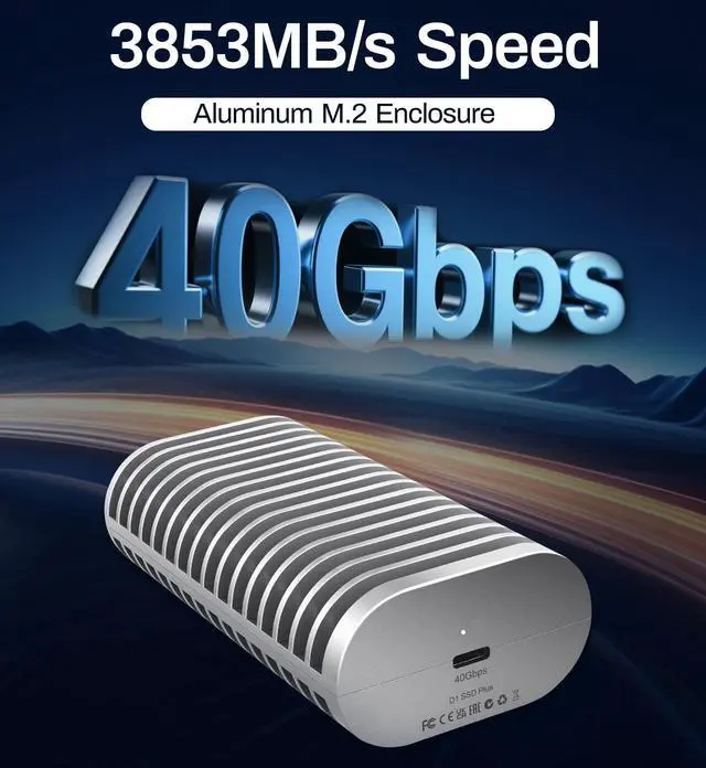 Alt view image 2 of 7 - TERRAMASTER D1 SSD Plus 40Gbps M.2 NVMe SSD Enclosure - Aluminum M.2 Enclosure USB Type-C, Compatible with USB 4/3.2/3.1/3.0/2.0, Thunderbolt 5/4/3, Mobile App for Data Backup Included (Diskless)