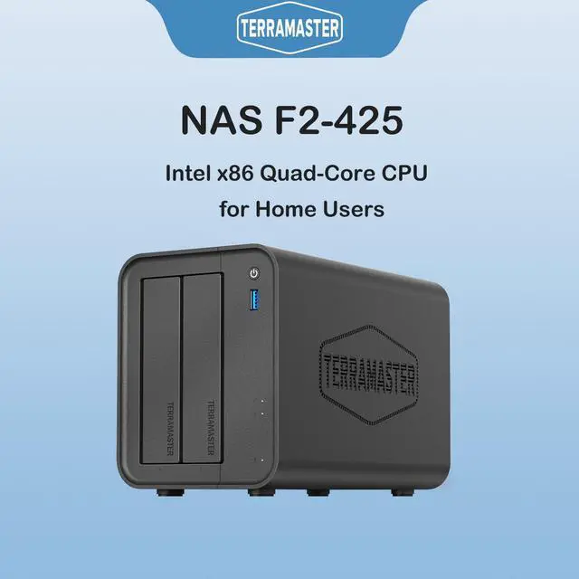 Main image of TERRAMASTER F2-425 2-Bay NAS Storage - Intel x86 Quad-Core CPU, 4GB RAM, 2.5GbE LAN, Network Attached Storage Multimedia Server for Home Users (Diskless)