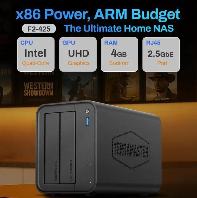 Alt view image 2 of 7 - TERRAMASTER F2-425 2-Bay NAS Storage - Intel x86 Quad-Core CPU, 4GB RAM, 2.5GbE LAN, Network Attached Storage Multimedia Server for Home Users (Diskless)