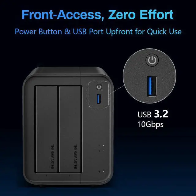 Alt view image 3 of 7 - TERRAMASTER F2-425 2-Bay NAS Storage - Intel x86 Quad-Core CPU, 4GB RAM, 2.5GbE LAN, Network Attached Storage Multimedia Server for Home Users (Diskless)