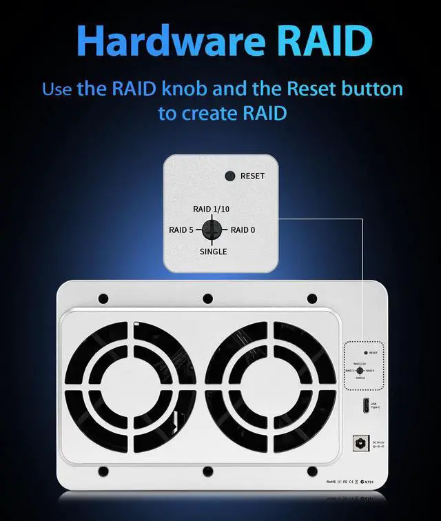 Alt view image 3 of 14 - TERRAMASTER D5-310 - It's a DAS, not a NAS, 5-Bay HDD Enclosure with Hardware RAID support for 5, 0, 1, 10, Single, USB 3.1 Type-C Backup Software Included (Diskless)