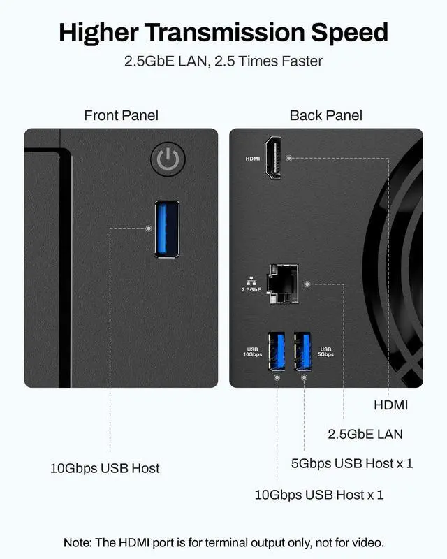 Alt view image 3 of 7 - TERRAMASTER F4-425 4-Bay NAS Storage  Intel x86 Quad-Core CPU, 4GB RAM, 2.5GbE LAN, Network Attached Storage Multimedia Server for Home Users (Diskless)