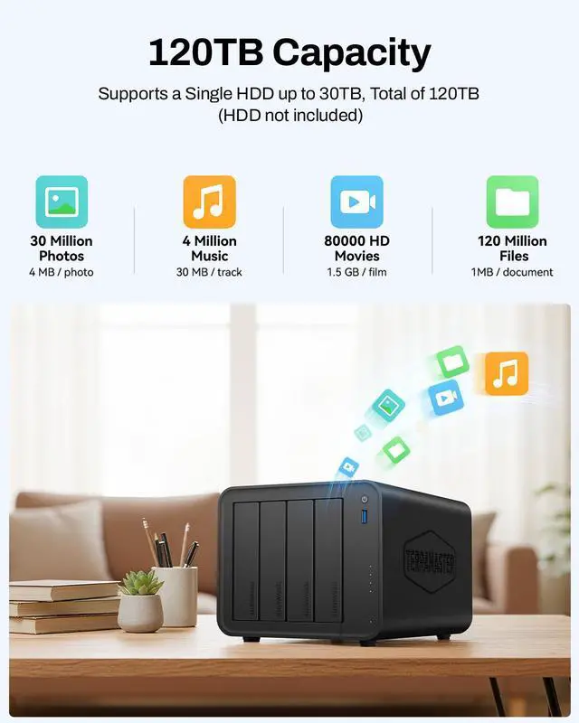 Alt view image 7 of 7 - TERRAMASTER F4-425 4-Bay NAS Storage  Intel x86 Quad-Core CPU, 4GB RAM, 2.5GbE LAN, Network Attached Storage Multimedia Server for Home Users (Diskless)