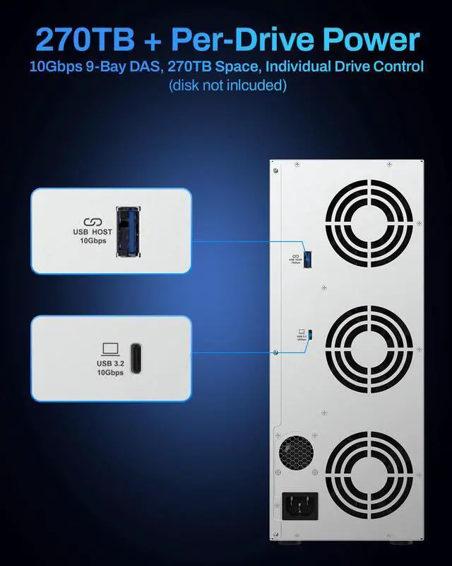 Alt view image 2 of 14 - TERRAMASTER D9-320 Hard Drive Enclosure - 9Bay USB 3.2 Gen2 10Gbps Type-C External HDD Storage Independent Power Control for Each Bay Hot Swappable Plug and Play (Diskless)