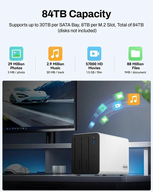 Alt view image 5 of 7 - TERRAMASTER F2-425 Plus NAS Storage - 2Bay Intel N150 Quad-Core CPU, 8GB RAM DDR5, 5GbE LAN x 2, M.2 Slot x 3, Network Attached Storage for Teamwork, Multimedia Server (Diskless)