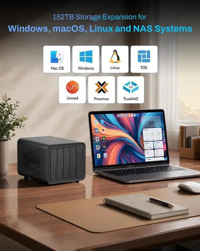 Alt view image 6 of 7 - TERRAMASTER D8 Hybrid V2 HDD NVMe Enclosure USB 3.2 Gen 2 10Gbps Type C 8Bay USB Storage Hot Swappable Plug and Play (Diskless)