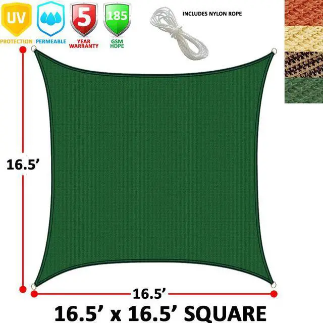 Alt view image 2 of 4 - Modern Home Sail Shade Square  - 16.5' x 16.5' UV Sun Blocking Canopy (Green)