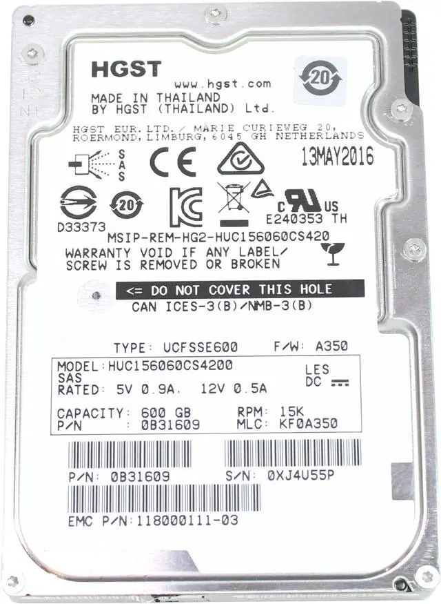 Main image of HGST 600Gb HUC156060CS4200 15K RPM 12GB/s SAS 2.5" EMC 118000111-03 UCFSSE600