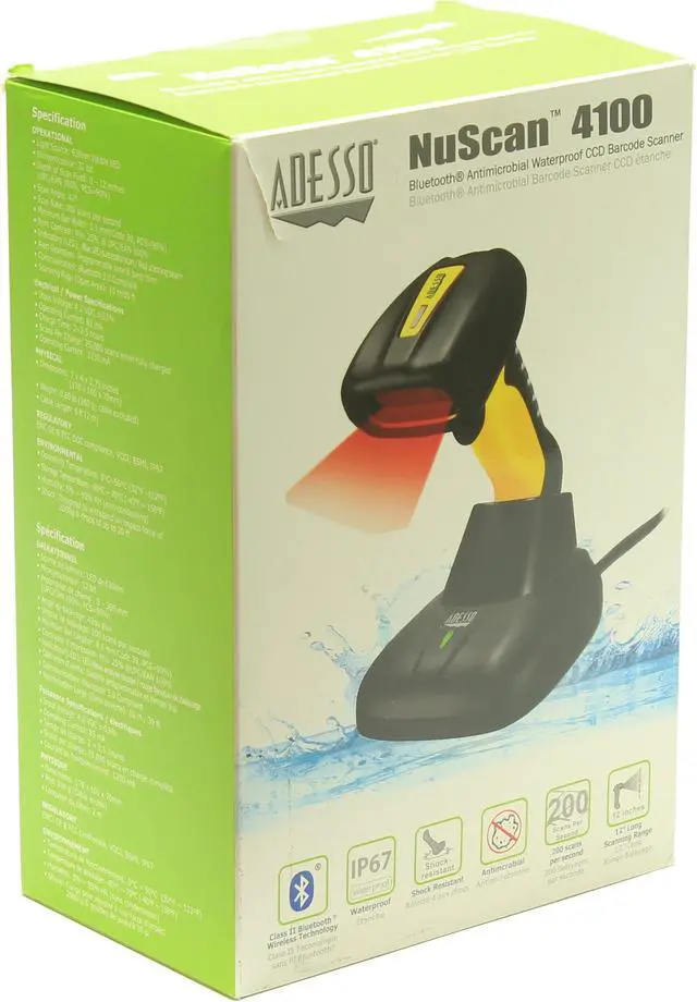 Alt view image 5 of 5 - Adesso NuScan 4100B wireless barcode scanner Bluetooth 3.0 NUSCAN4100B