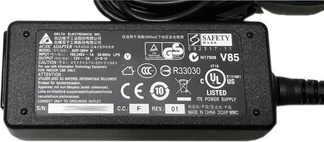 Alt view image 2 of 3 - Delta Electronics AC/DC Power Adapter with Cord 36W 12V 3A ADP-36PH B ADP-36JH B
