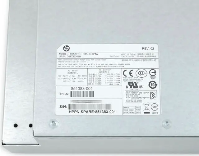 Alt view image 4 of 4 - HP Z4 Z6 G4 Workstation PSU D15-1K0P1A 1000W D1K0E001H 851383-001