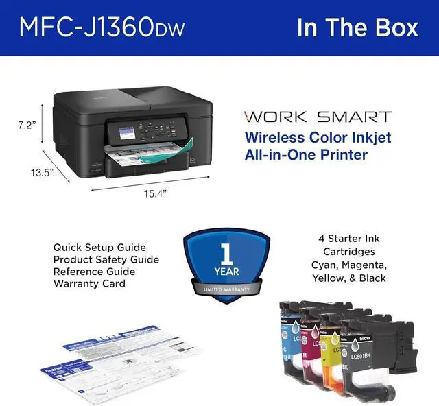 Alt view image 5 of 6 - Brother Work Smart MFC-J1360DW Wired & Wireless Inkjet Multifunction Printer - - OEM