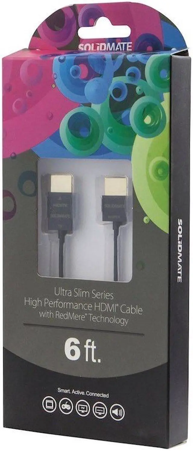 Alt view image 4 of 4 - SolidMate by Monoprice 6-Feet Ultra Slim Series High Performance HDMI Cable with RedMere Technology, Black