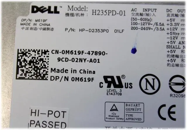 Alt view image 2 of 7 - Genuine Dell 280W Power Supply PSU H790K H797K M618F D233N H235PD-01 - M619F