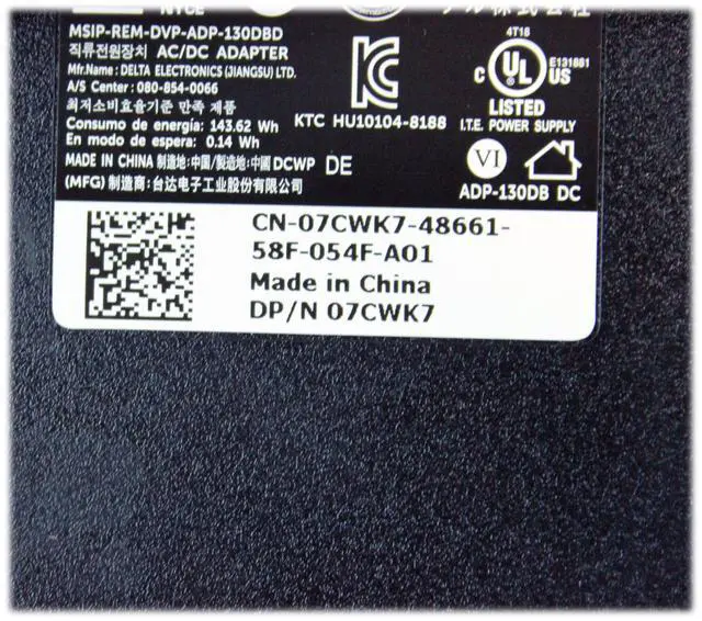 Alt view image 5 of 9 - Dell OEM XPS 7590 Precision 5540 Laptop Charger 130-watt AC adapter 7CWK7