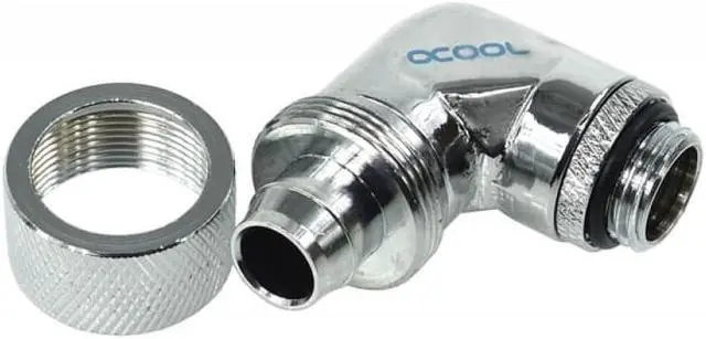 Alt view image 3 of 5 - Alphacool G1/4  3/8"ID x 5/8"OD 90° Revolvable Compression Fitting - Chrome (17080)