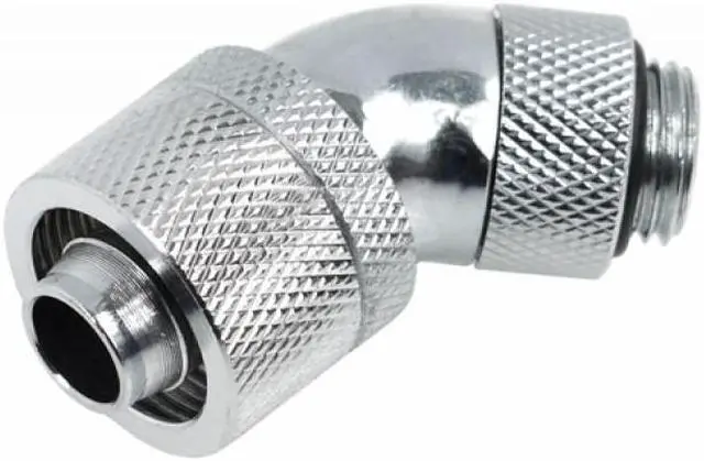 Alt view image 2 of 5 - Alphacool G1/4  3/8"ID x 5/8"OD 45Â° Revolvable Compression Fitting - Chrome (17083)