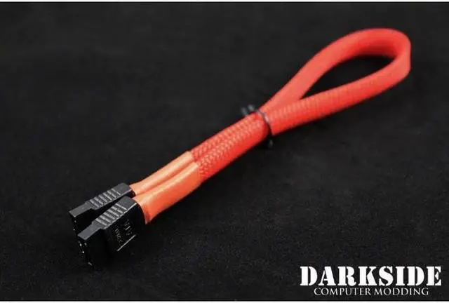 Alt view image 2 of 4 - Darkside 30cm (12") SATA 3.0 180° to 180° Data Cable with Latch - Red UV (DS-0145)