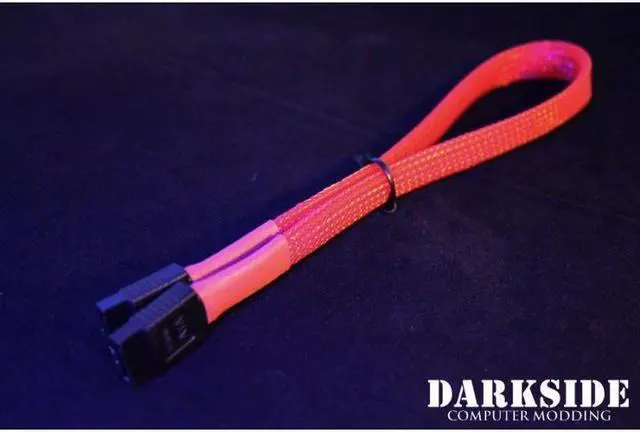 Alt view image 3 of 4 - Darkside 30cm (12") SATA 3.0 180° to 180° Data Cable with Latch - Red UV (DS-0145)