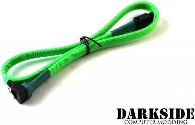 Alt view image 6 of 9 - Darkside 45cm (18") SATA 3.0 180° to 90° Data Cable with Latch - Green UV (DS-0083)
