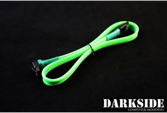 Alt view image 7 of 9 - Darkside 45cm (18") SATA 3.0 180° to 90° Data Cable with Latch - Green UV (DS-0083)