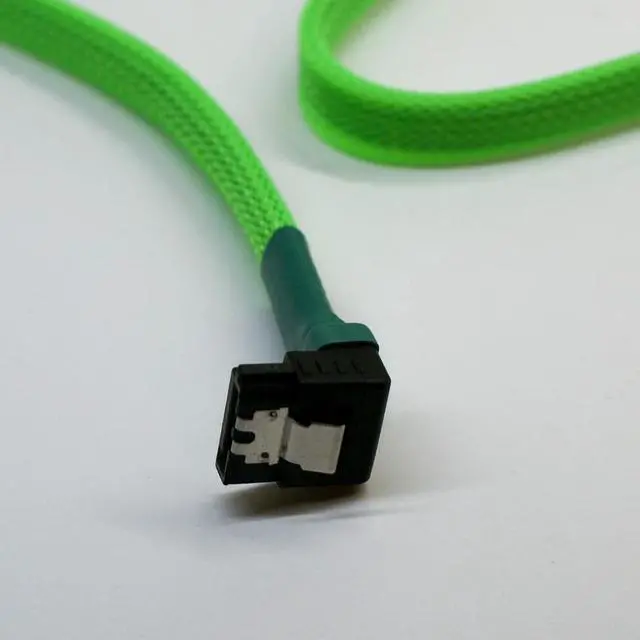 Alt view image 8 of 9 - Darkside 45cm (18") SATA 3.0 180° to 90° Data Cable with Latch - Green UV (DS-0083)