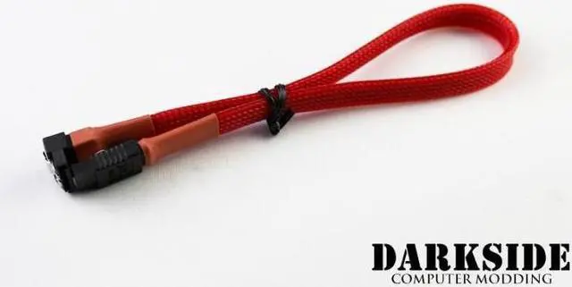 Alt view image 3 of 3 - Darkside 30cm (12") SATA 3.0 180° to 90° Data Cable with Latch - Red UV (DS-0078)