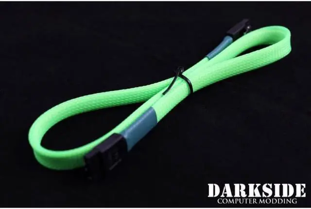 Alt view image 4 of 4 - Darkside 45cm (18") SATA 3.0 180° to 180° Data Cable with Latch - Green UV (DS-0156)