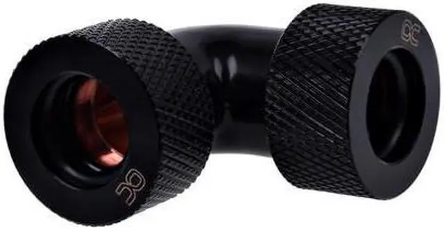 Main image of Alphacool HT 13mm HardTube Compression Fitting 90° Elbow for Acrylic, Brass, Borosilicate or Carbon Tubes- Knurled - Deep Black (17296)