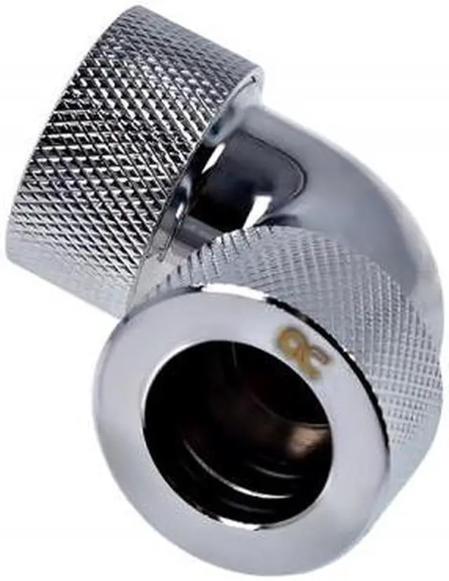 Main image of Alphacool HT 16mm HardTube Compression Fitting 90Â° Elbow for Acrylic, Brass, Borosilicate or Carbon Tubes- Knurled - Chrome (17297)