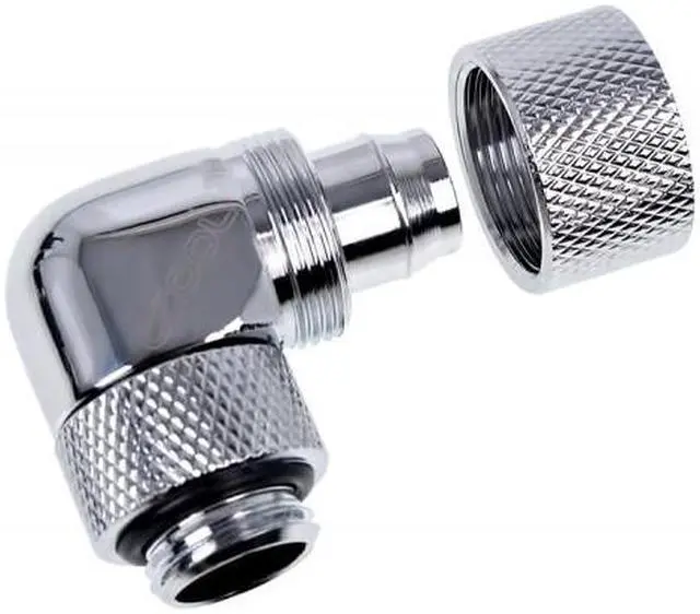 Alt view image 3 of 3 - Alphacool Eiszapfen 3/8" ID x 1/2" OD G1/4 90° Rotatable Compression Fitting - Chrome (17231)