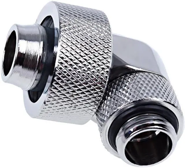 Main image of Alphacool Eiszapfen 1/2" ID x 3/4" OD G1/4 90Â° Rotatable Compression Fitting - Chrome (17243)