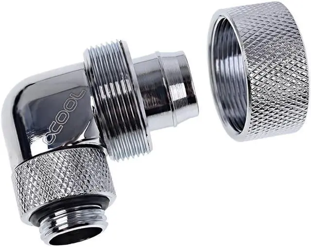 Alt view image 2 of 3 - Alphacool Eiszapfen 1/2" ID x 3/4" OD G1/4 90Â° Rotatable Compression Fitting - Chrome (17243)