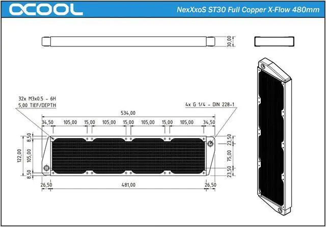 Alt view image 3 of 7 - Alphacool NexXxoS ST30 Full Copper X-Flow 480mm Radiator (14231)